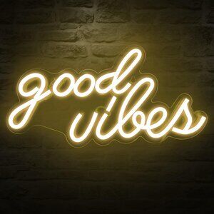 Good Vibes Neon Sign USB Powered Warm White Wall Decor for Bedroom 16.1x8.3x0.6